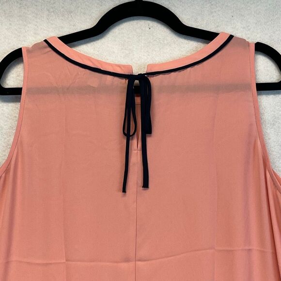 LOFT Blouse Size Large Pink Black Trim Tie Neck Sleeveless Top Crew Neck Pretty - Picture 10 of 11